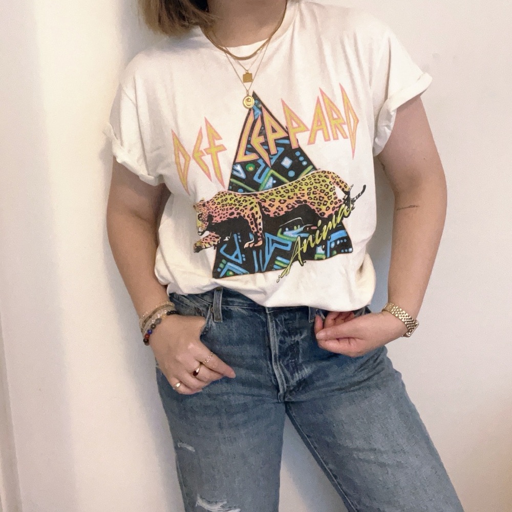NWT Daydreamer x Free People Def Leppard Graphic Tee Band Tshirt Ivory Size M